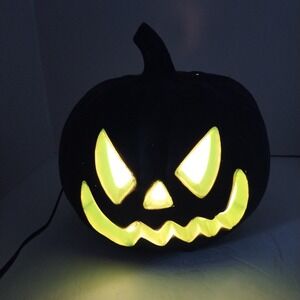 Halloween Black Green Pumpkin Blow Mold Jack O Lantern Light Up‎ Decoration VTG